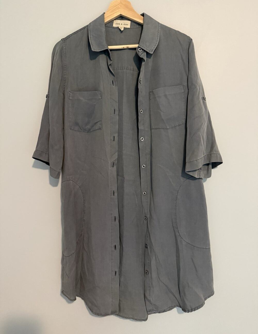 Anthropology Cloth & Stone Woven Button-Up Shirt Gray 3/4 Sleeve Pockets XS